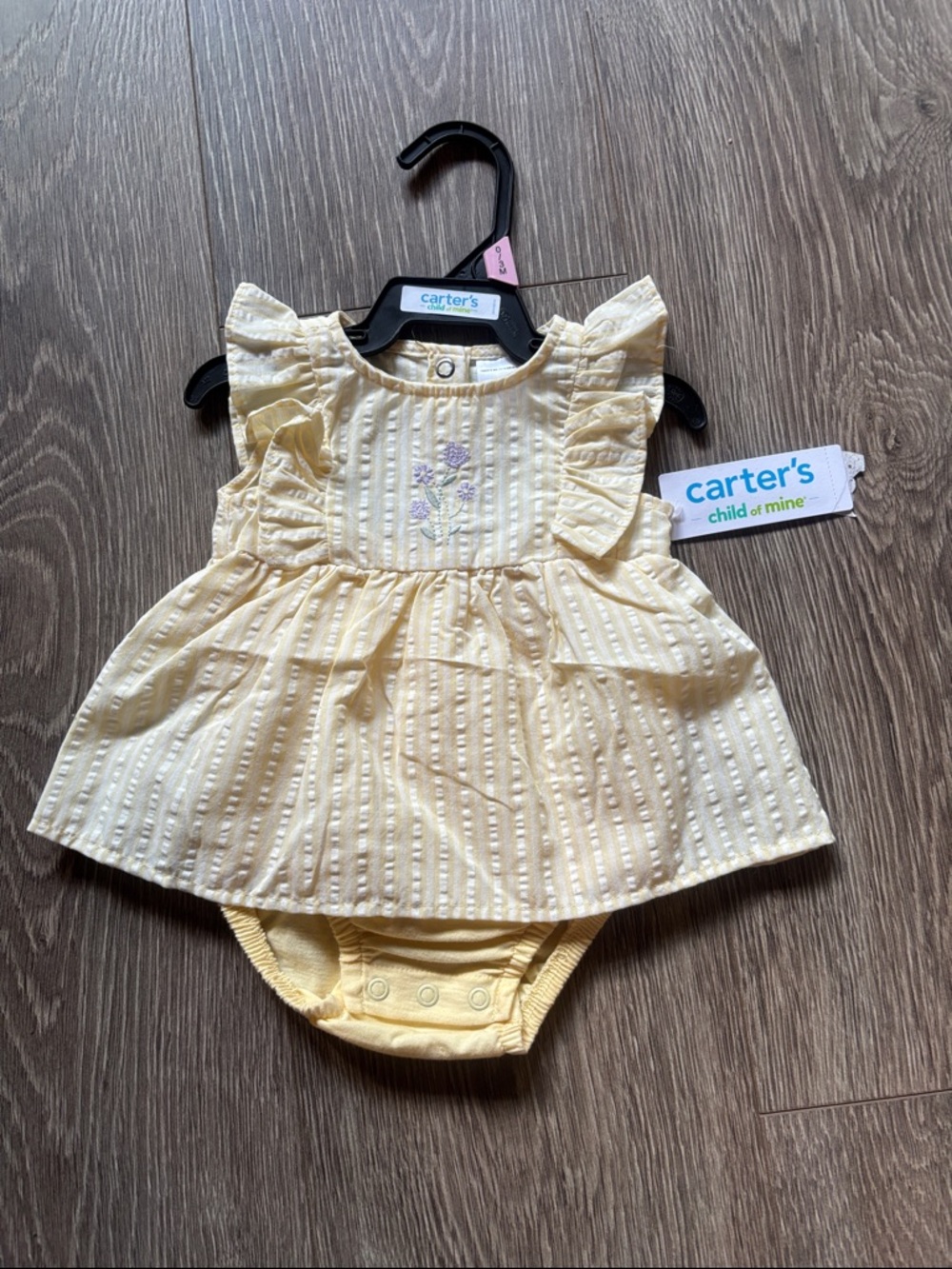 Carter's Pale Yellow Textured Ruffle Bodysuit Dress